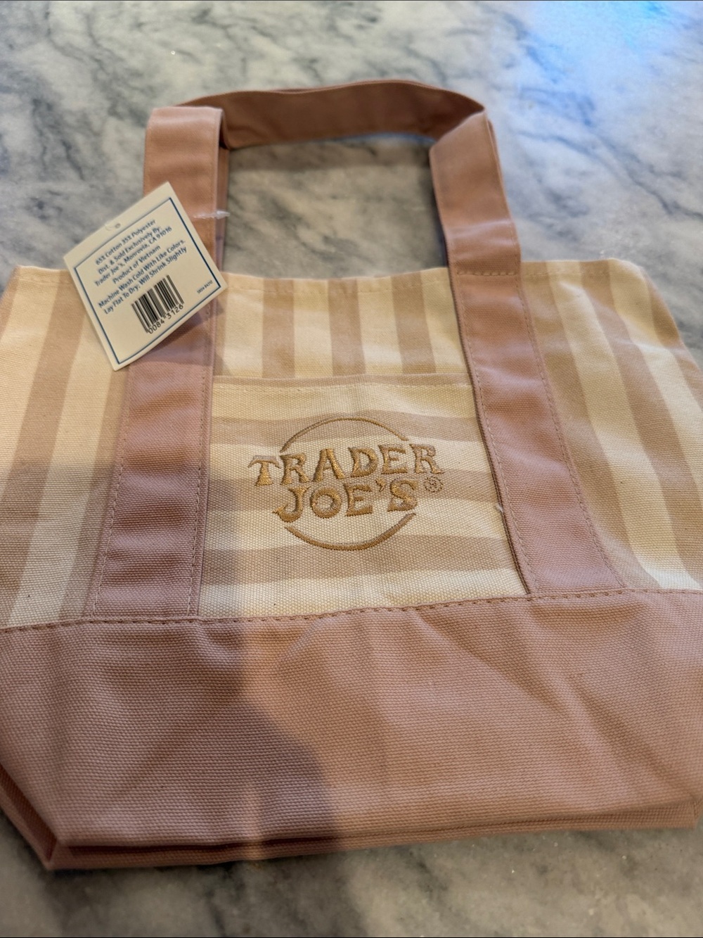 Trader Joe's Striped Mini Canvas Tote Bag - summer 2026 beige